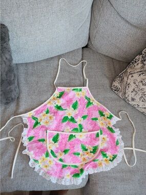 Pink Floral Ruffled Apron with Pocket